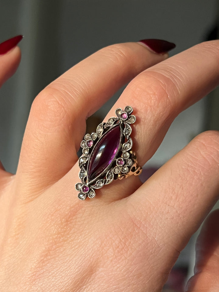Amethyst and Diamond French Navette Ring