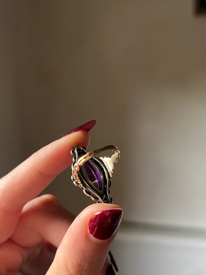 Amethyst and Diamond French Navette Ring