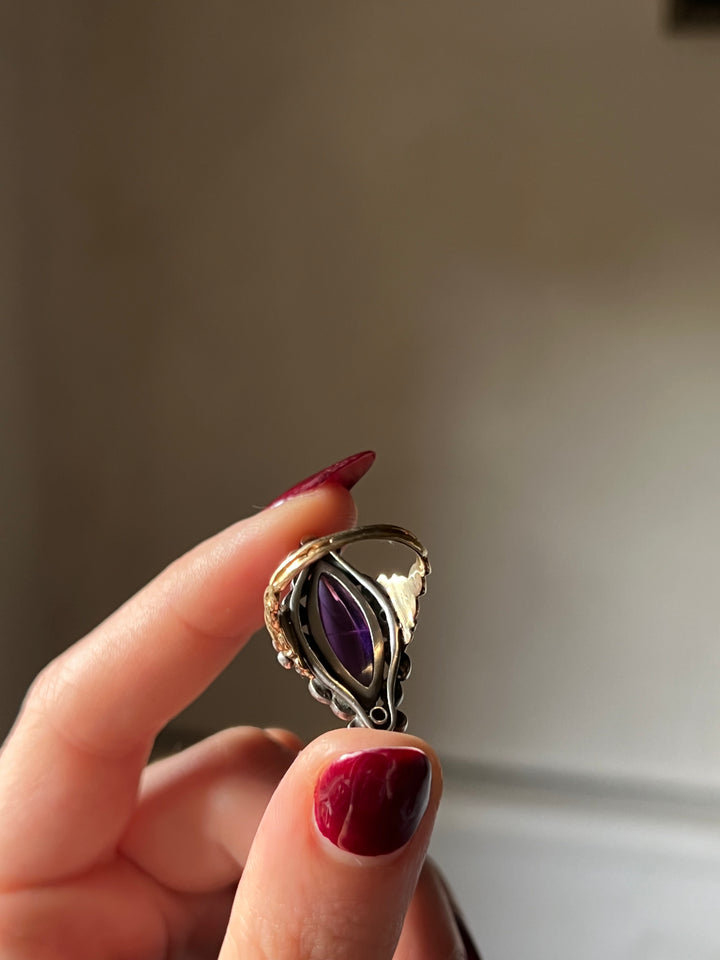 Amethyst and Diamond French Navette Ring