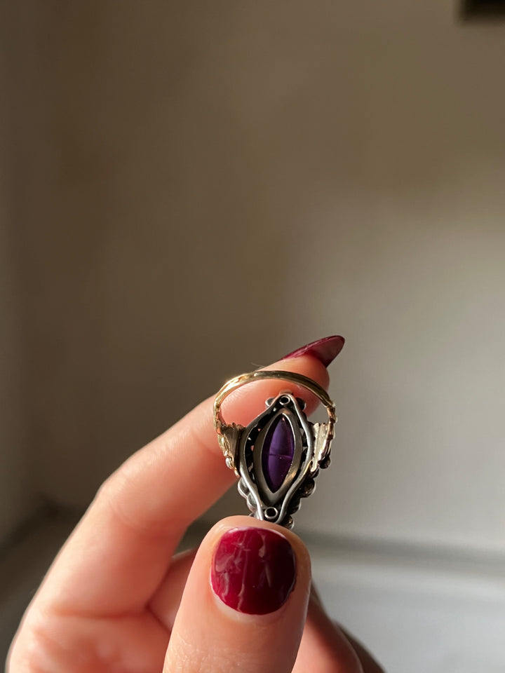 Amethyst and Diamond French Navette Ring