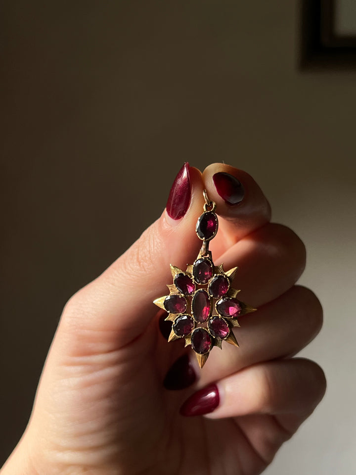 Flat Cut, Foiled Garnet North Star Pendant