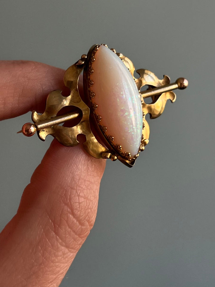 Victorian Opal Brooch with Decorative Bar Setting C. 1890
