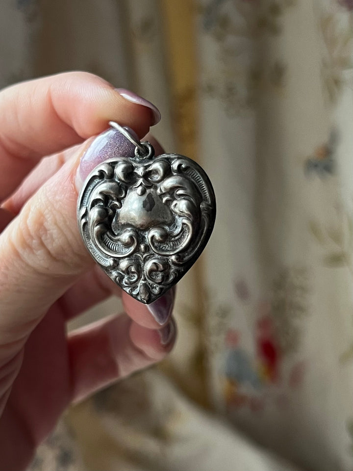 Lovely Victorian Sterling Puffy Heart Pendant