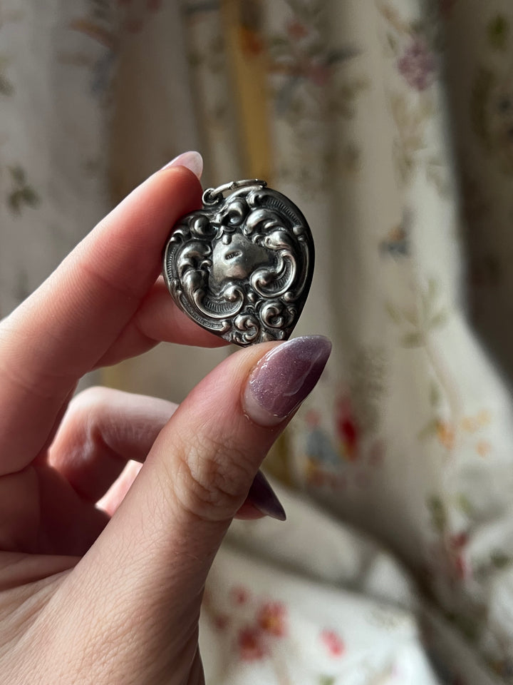 Lovely Victorian Sterling Puffy Heart Pendant