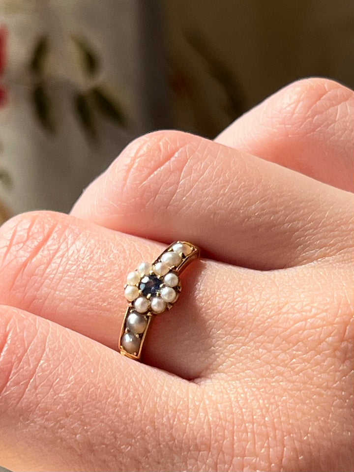 Victorian Sapphire and Pearl Band in 18ct
