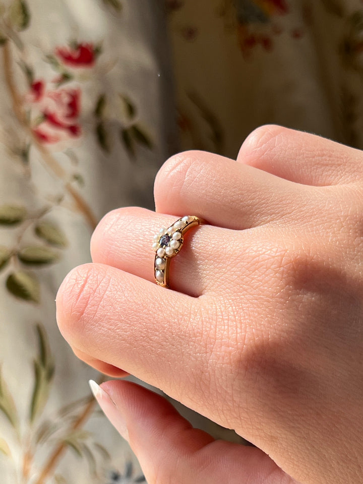Victorian Sapphire and Pearl Band in 18ct