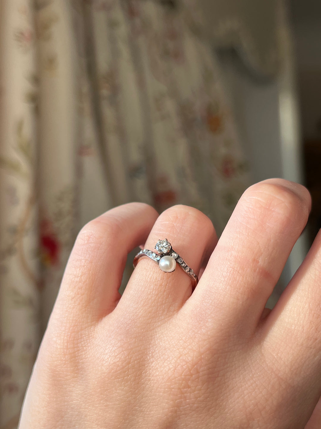 18ct French Diamond and Pearl Toi Et Moi Ring c. 1880’s