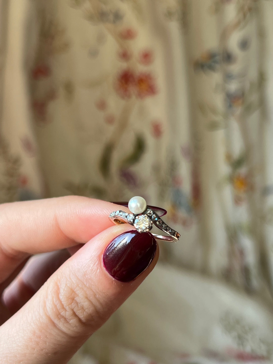 18ct French Diamond and Pearl Toi Et Moi Ring c. 1880’s