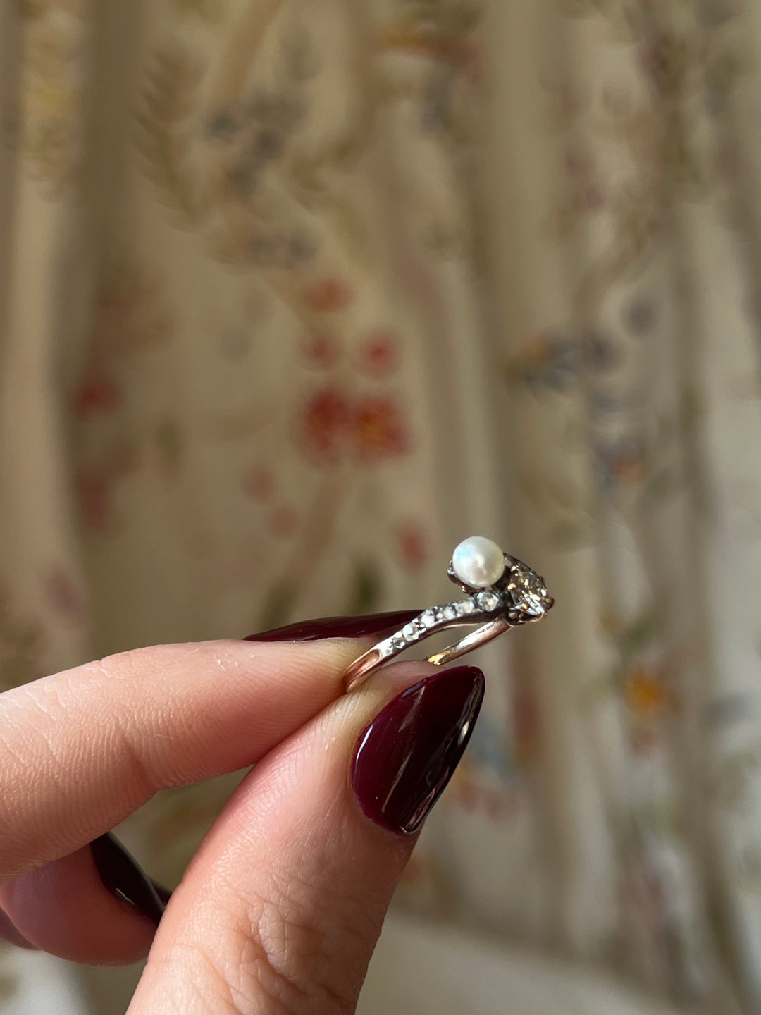 18ct French Diamond and Pearl Toi Et Moi Ring c. 1880’s