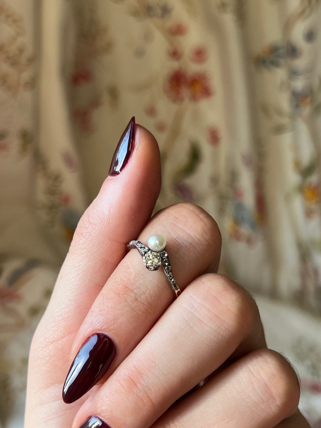 18ct French Diamond and Pearl Toi Et Moi Ring c. 1880’s