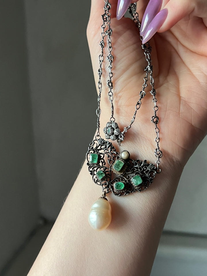 Emerald And Pearl Drop Necklace