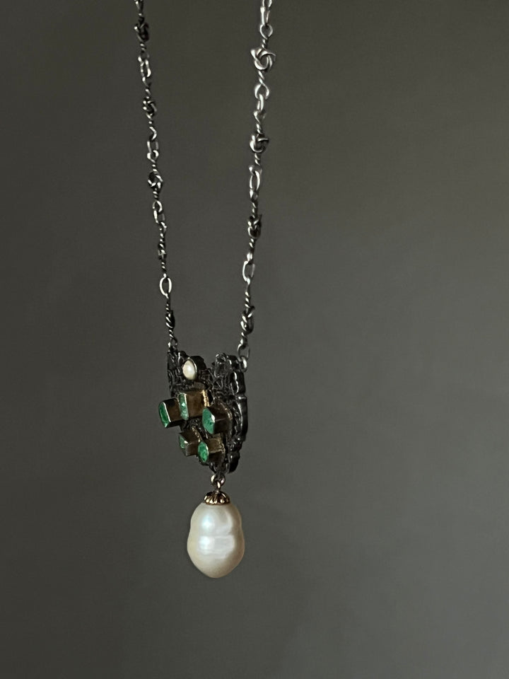 Emerald And Pearl Drop Necklace