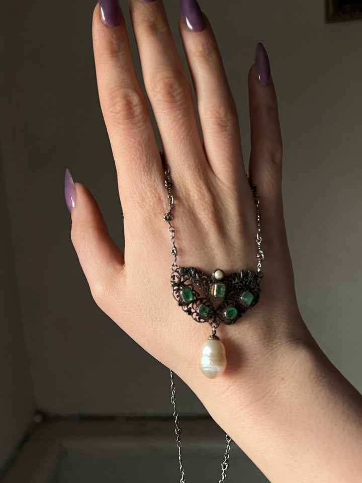 Emerald And Pearl Drop Necklace