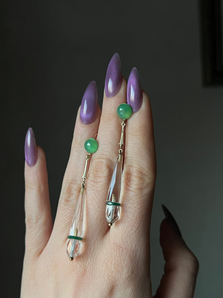 HOLD FOR E!! Outstanding Art Deco Cut Crystal and Chrysoprase Earrings