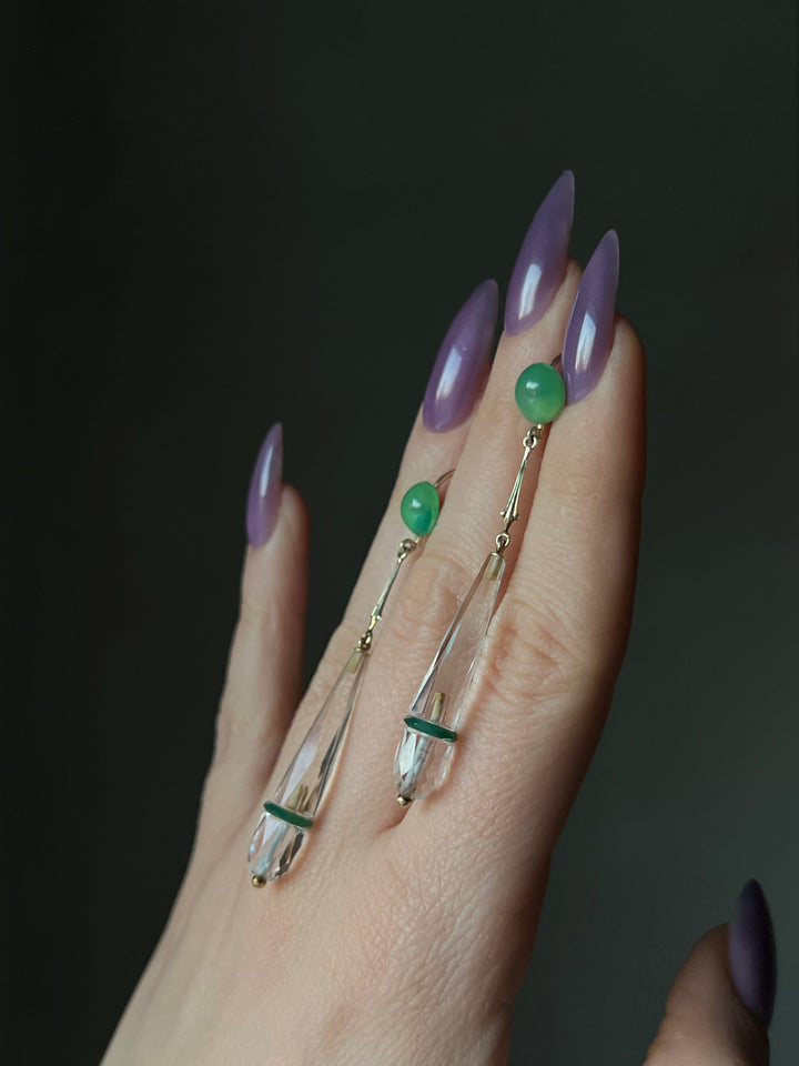 HOLD FOR E!! Outstanding Art Deco Cut Crystal and Chrysoprase Earrings
