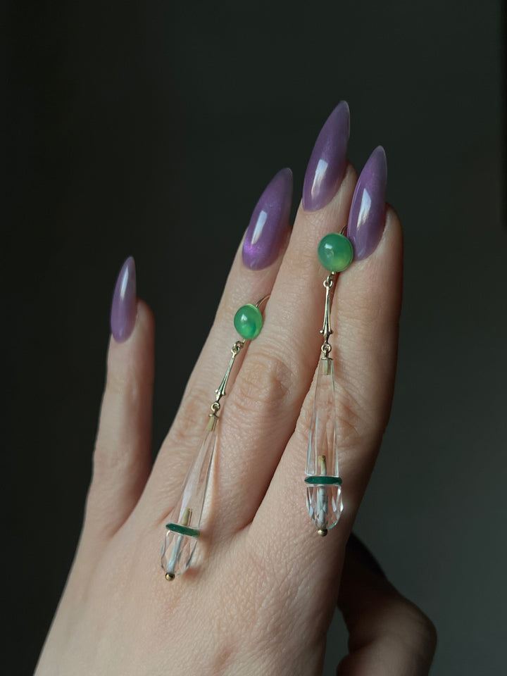 HOLD FOR E!! Outstanding Art Deco Cut Crystal and Chrysoprase Earrings