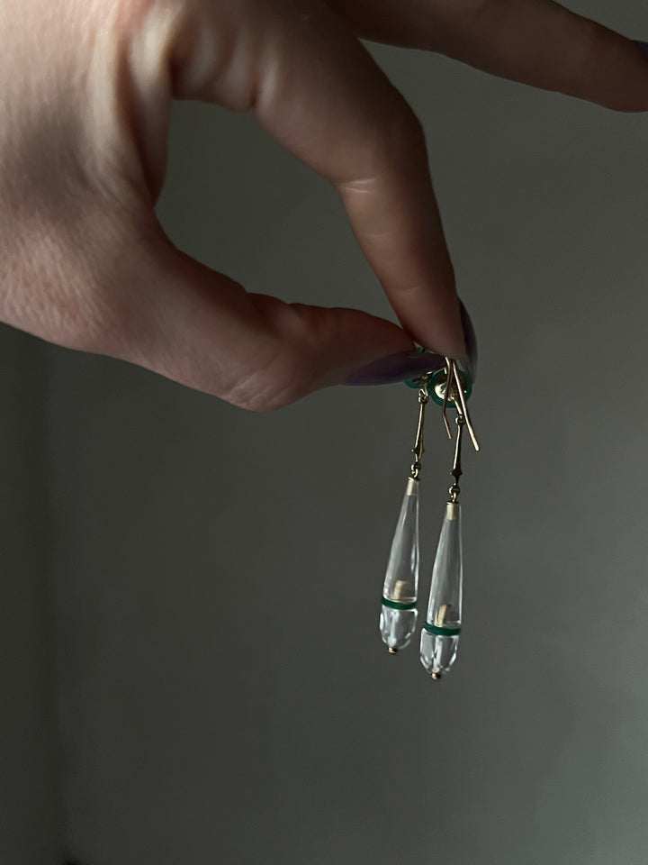 HOLD FOR E!! Outstanding Art Deco Cut Crystal and Chrysoprase Earrings