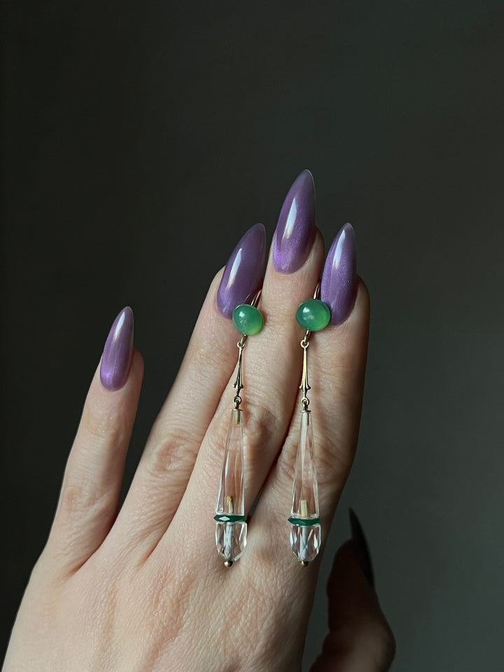 HOLD FOR E!! Outstanding Art Deco Cut Crystal and Chrysoprase Earrings