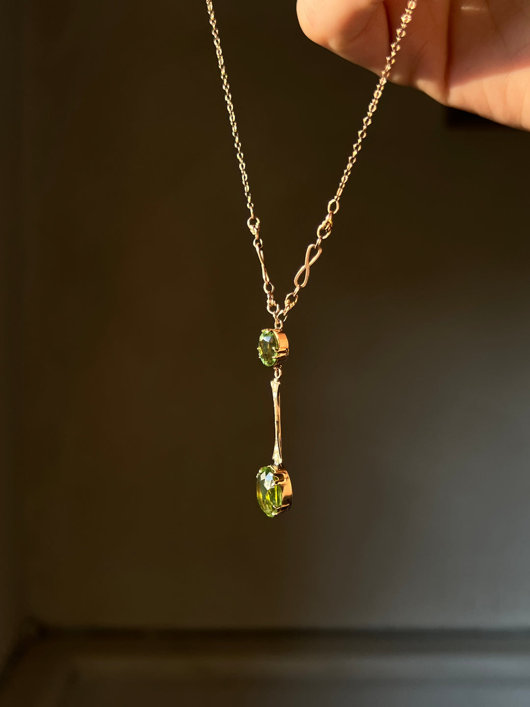 Peridot and Pearl Lavaliere Necklace