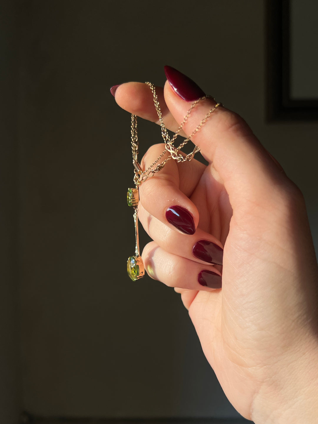 Peridot and Pearl Lavaliere Necklace