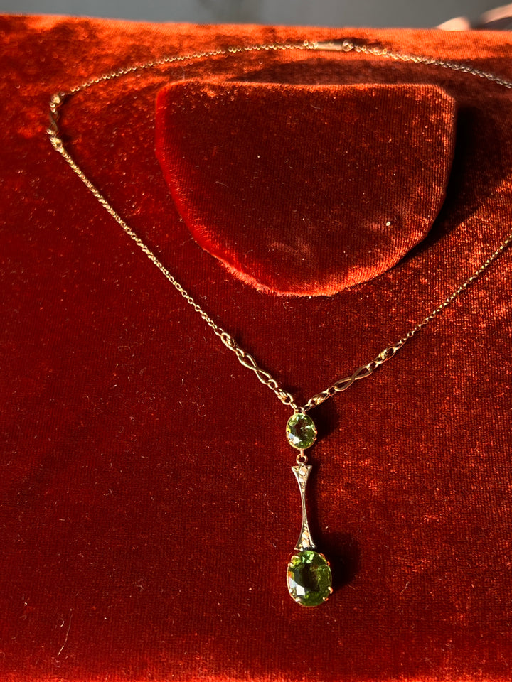 Peridot and Pearl Lavaliere Necklace