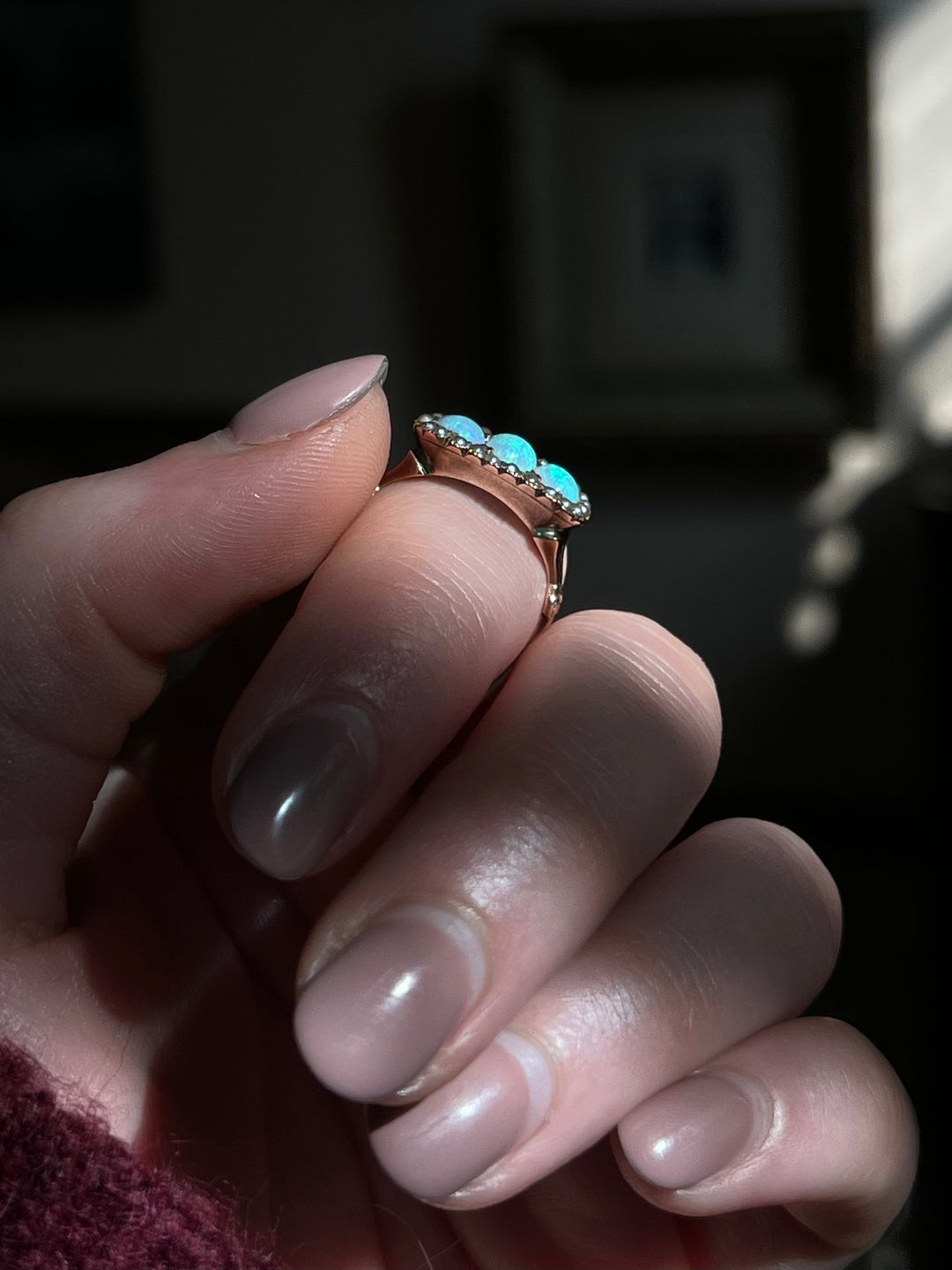 Victorian Opal and Pearl Three Stone Ring