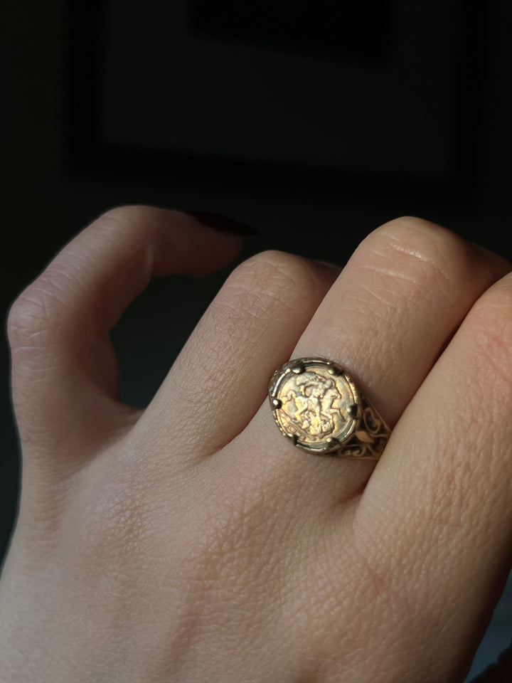 9ct Coin Ring of St. George Slaying the Dragon