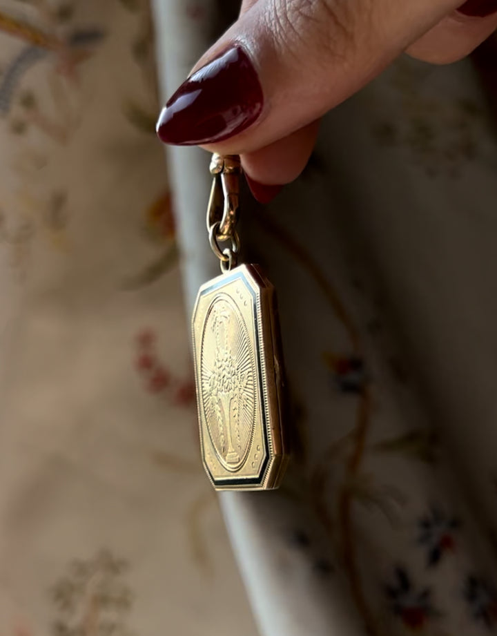 Outrageous Victorian Locket with Basket in Black Enamel