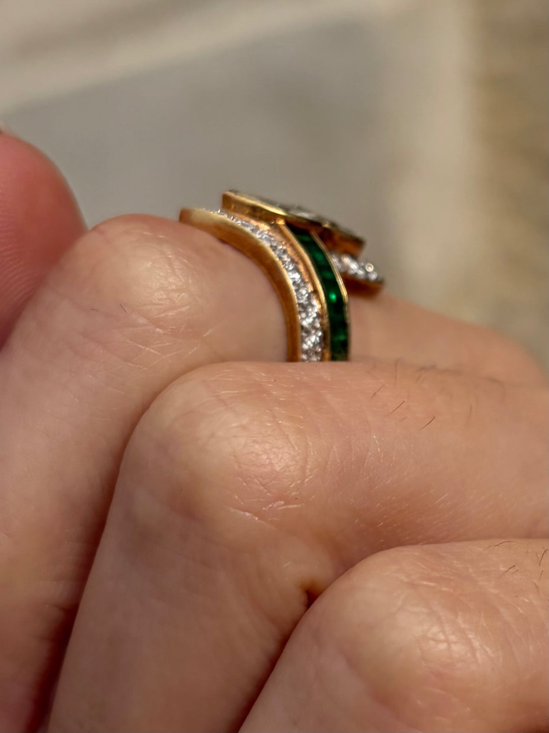 Marquise Diamond & Emerald Toi et Moi Ring in 18ct Yellow Gold, Circa 1980 3.48ctw