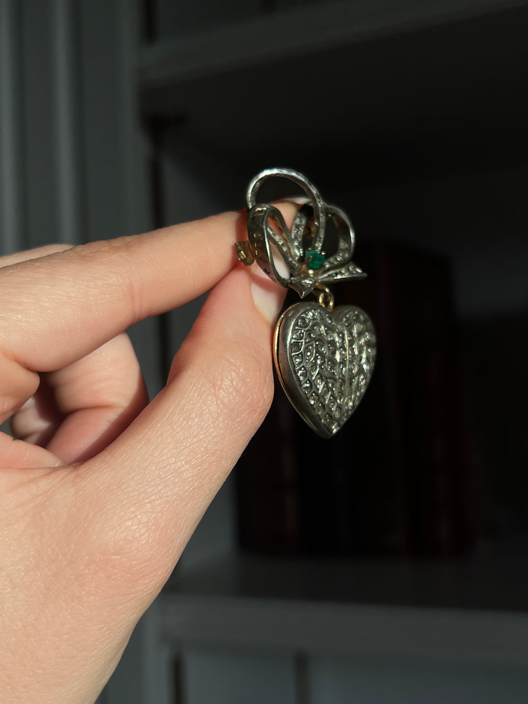 Rose Cut Diamond Heart Locket with Sévigné Bow Brooch Top