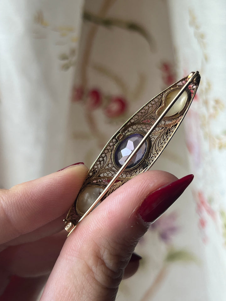 Incredible 14k Victorian Amethyst Bar Brooch