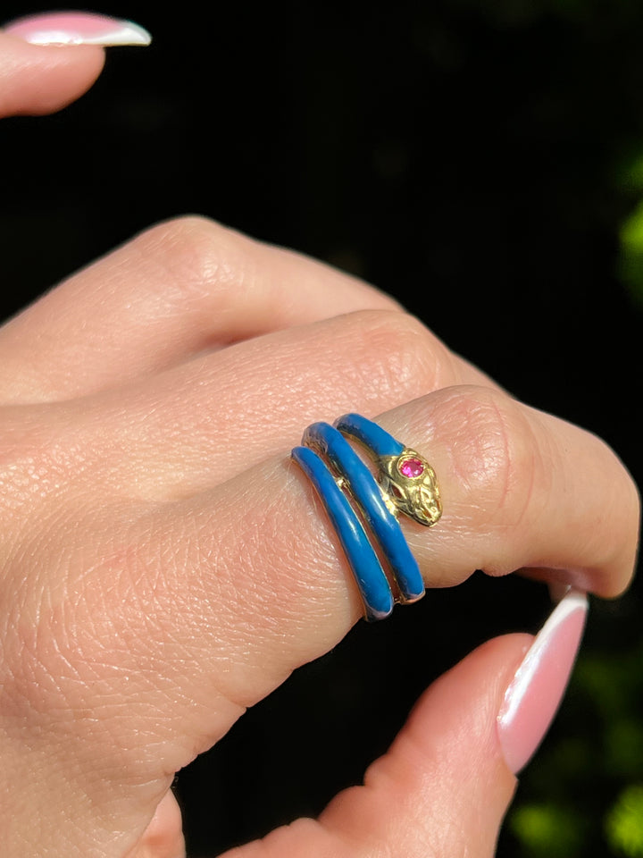 18ct French Snake in Delicious Blue Enamel