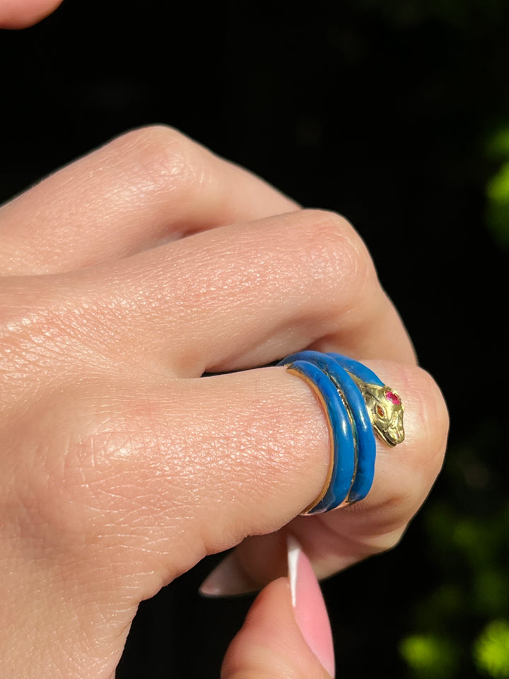 18ct French Snake in Delicious Blue Enamel