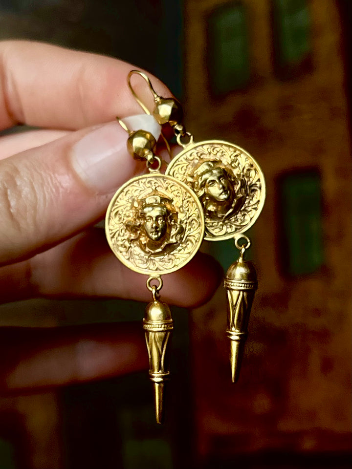 Exceptional Stylized Victorian Art Nouveau Earrings of Queen Theodora