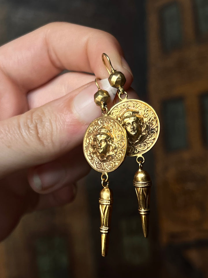 Exceptional Stylized Victorian Art Nouveau Earrings of Queen Theodora