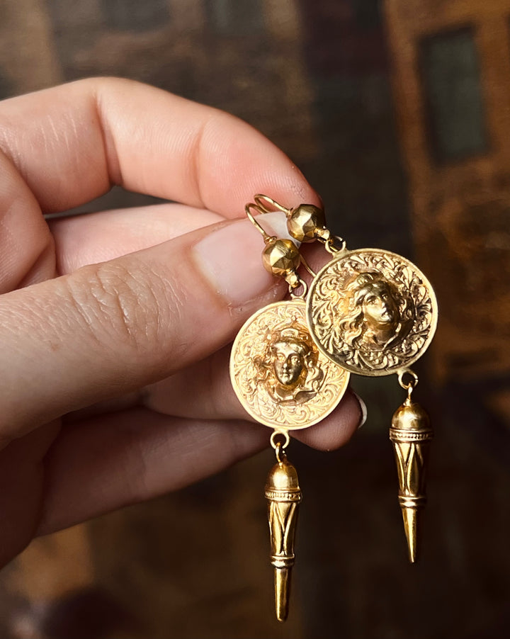 Exceptional Stylized Victorian Art Nouveau Earrings of Queen Theodora