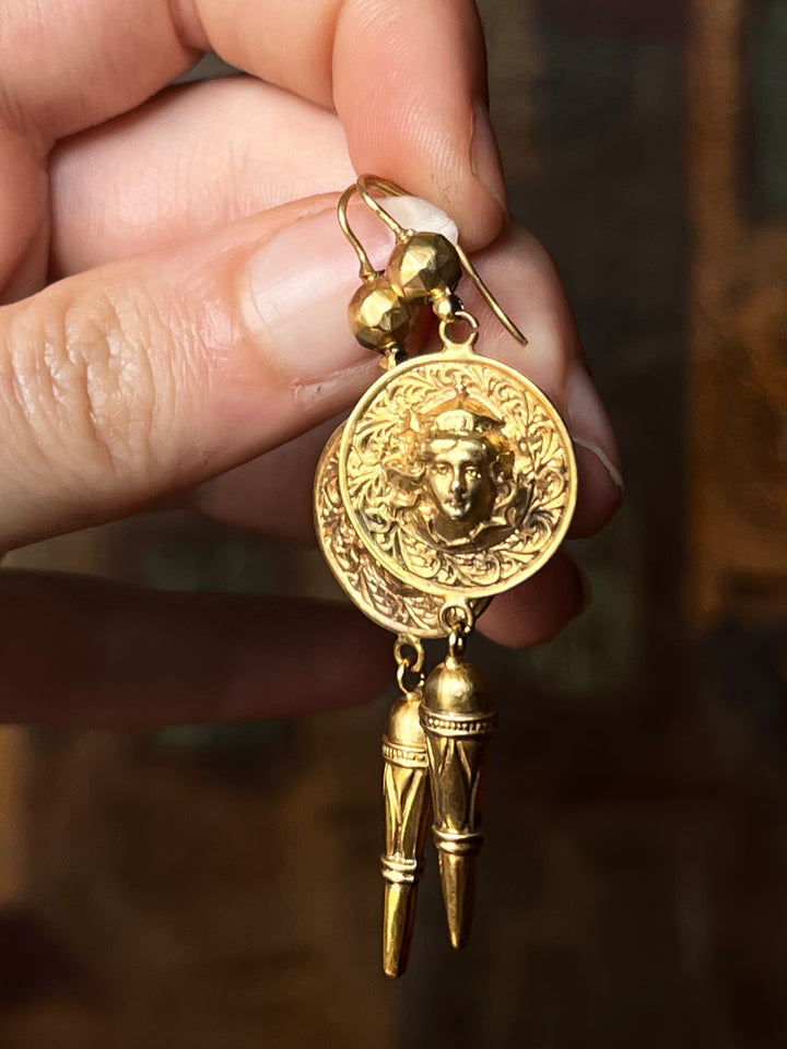 Exceptional Stylized Victorian Art Nouveau Earrings of Queen Theodora