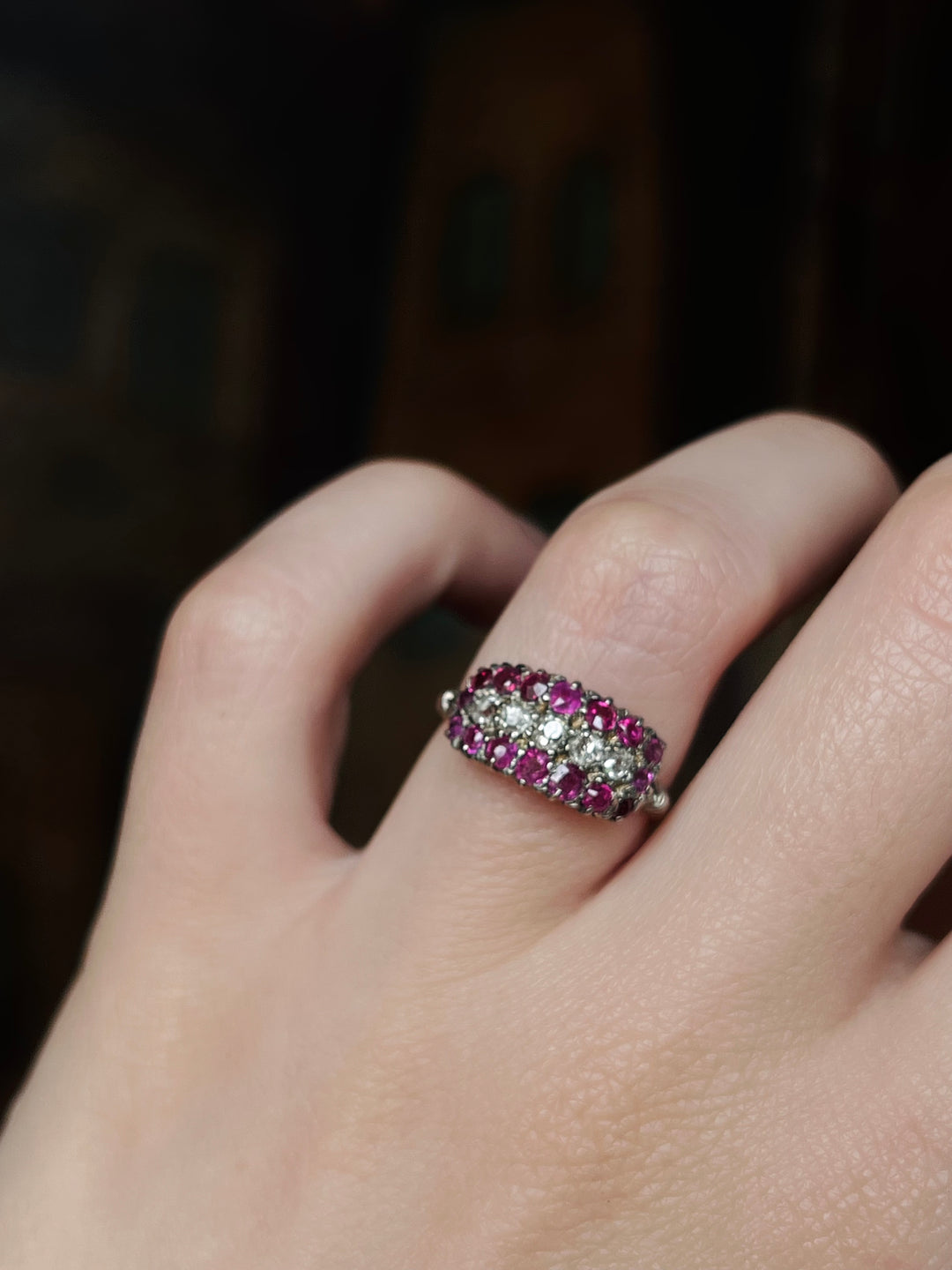 Victorian Ruby and Diamond Triple Band Ring