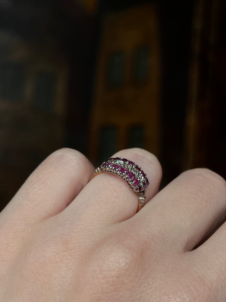 Victorian Ruby and Diamond Triple Band Ring