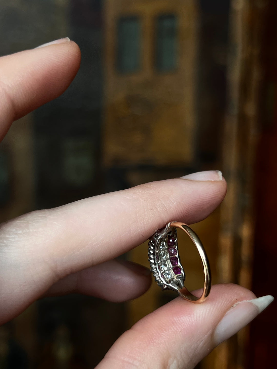 Victorian Ruby and Diamond Triple Band Ring