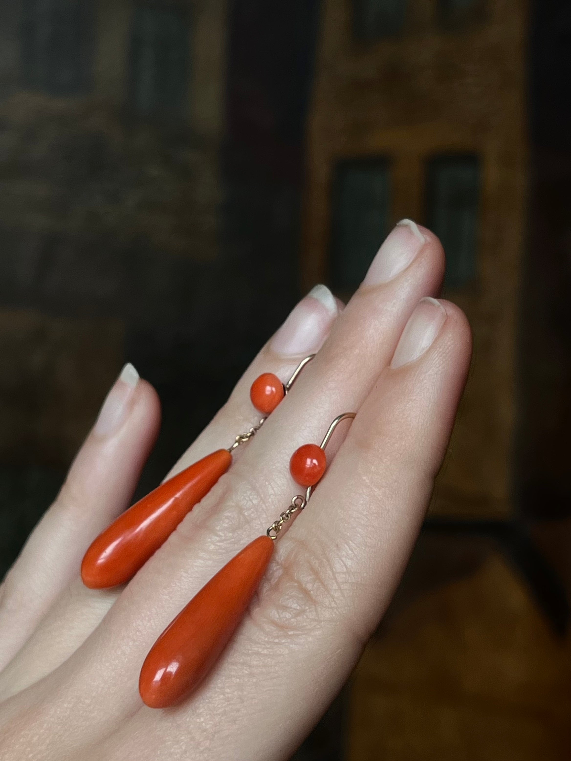 Victorian Coral Drop Earrings in 12ct