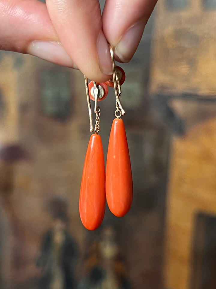 Victorian Coral Drop Earrings in 12ct