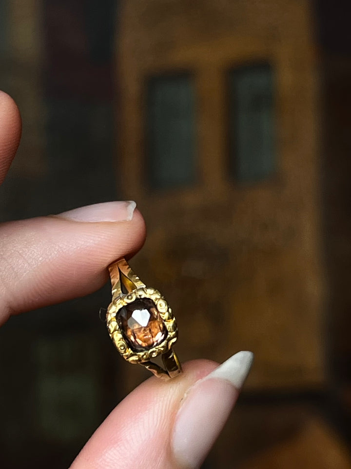 Georgian Rose Cut Garnet Morning Glory Ring in 18ct