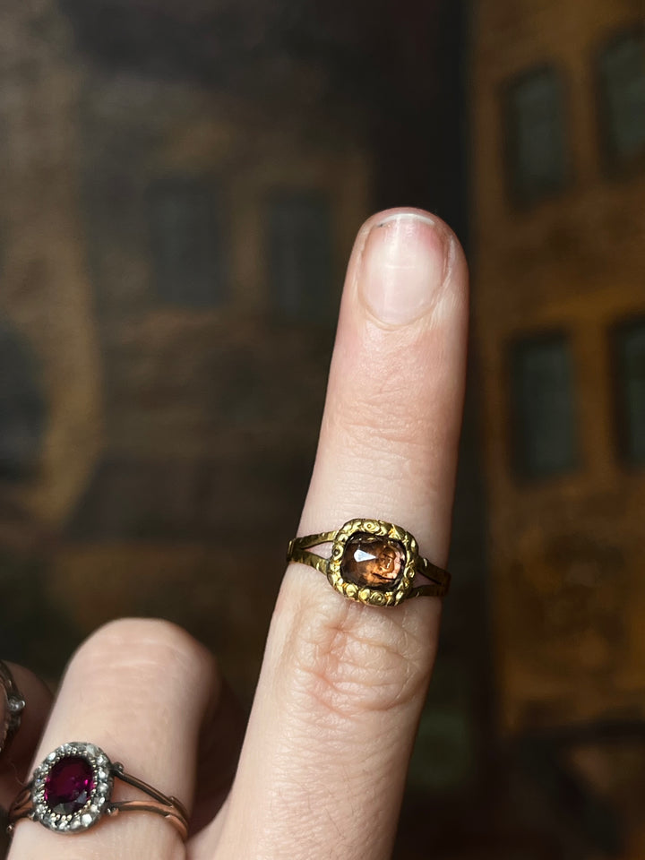 Georgian Rose Cut Garnet Morning Glory Ring in 18ct