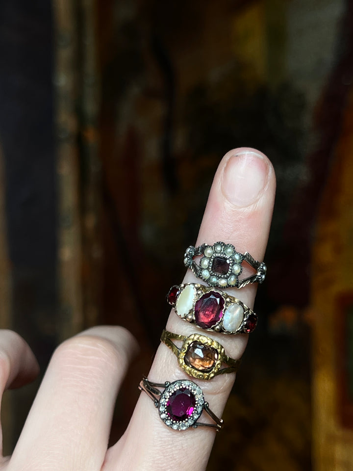 Georgian Rose Cut Garnet Morning Glory Ring in 18ct