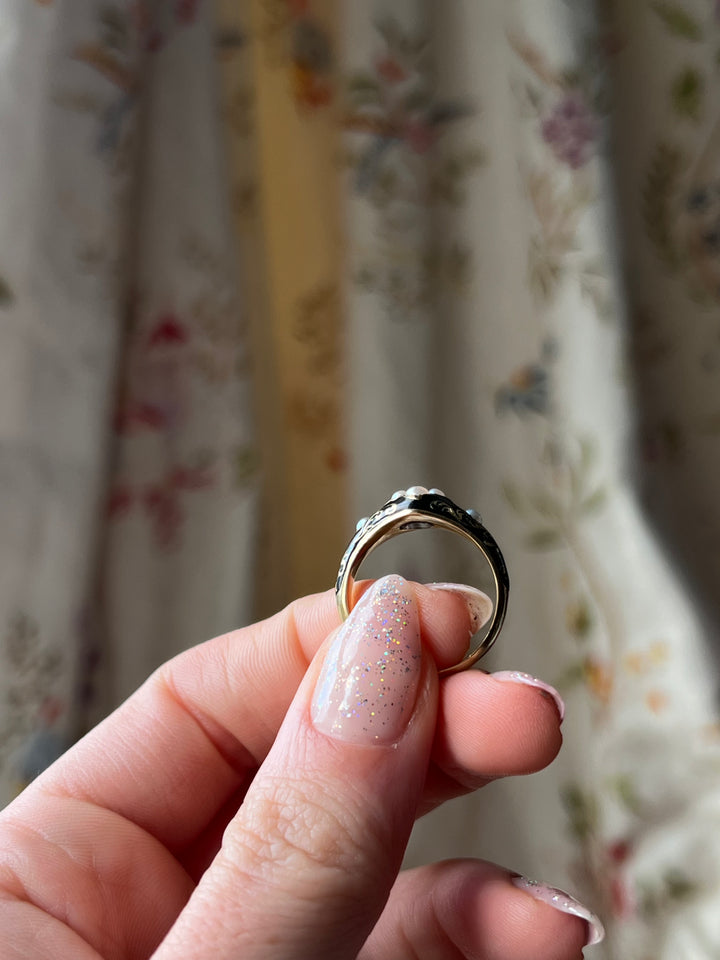Superb Black Enamel and Pearl Mourning Ring
