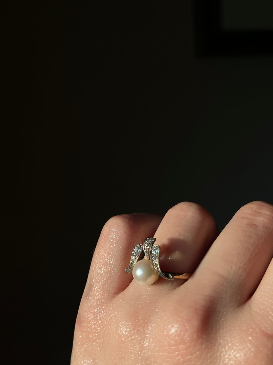 Pearl and Diamond Waterfall Ring