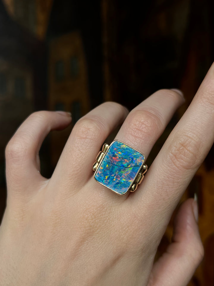 A Gorgeous Square Boulder Opal Ring in 14ct