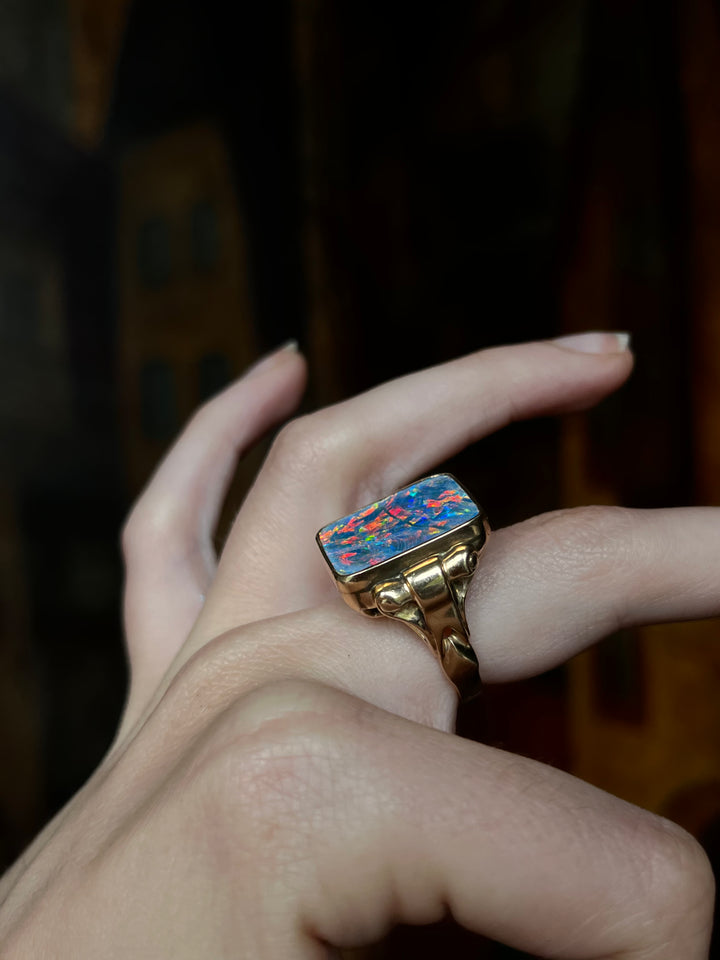 A Gorgeous Square Boulder Opal Ring in 14ct