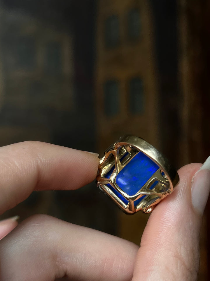 A Gorgeous Square Boulder Opal Ring in 14ct